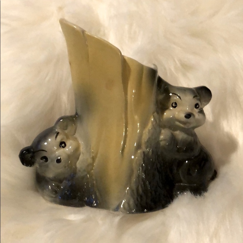 Vintage American Bisque bears with tree planter